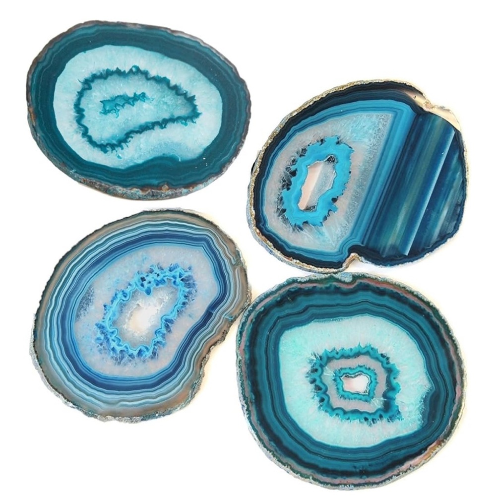 New Teal Amoystone Agate Geode Coasters 3-3.5”